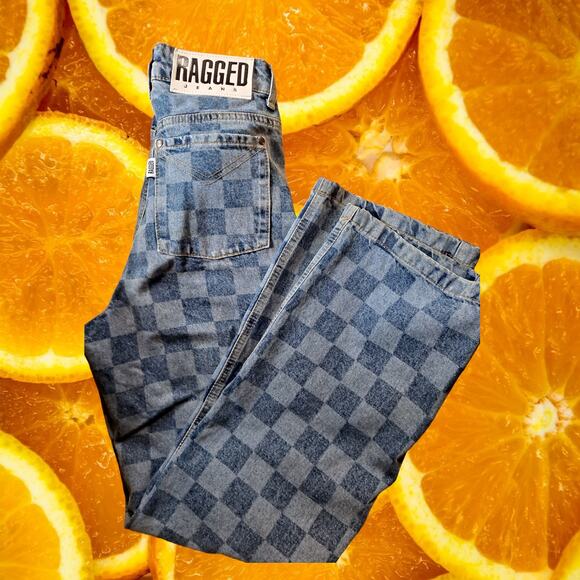 Ragged ‎ Blue Checked Straight Leg Jeans Size 24 - Picture 7 of 7